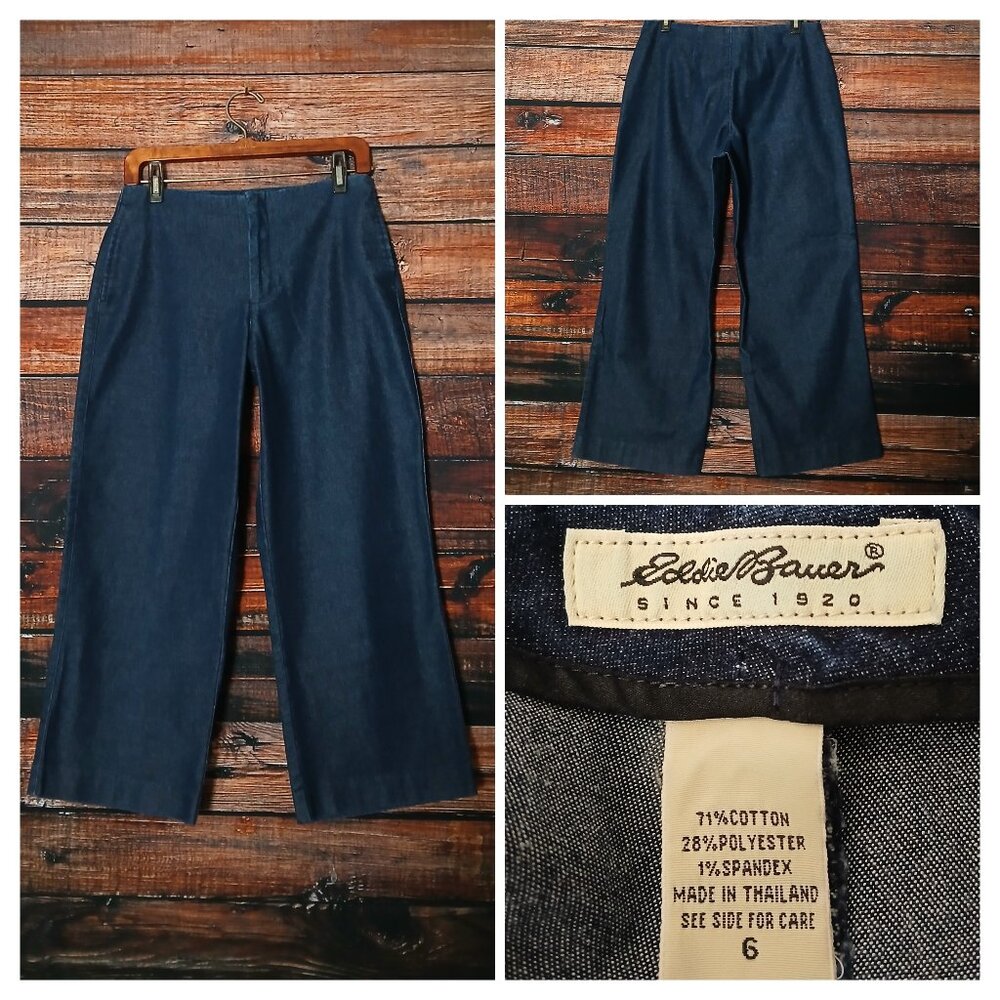 Eddie Bauer Capri Jeans 6 Mid Rise Dark Wash Blue Denim Slash Pockets